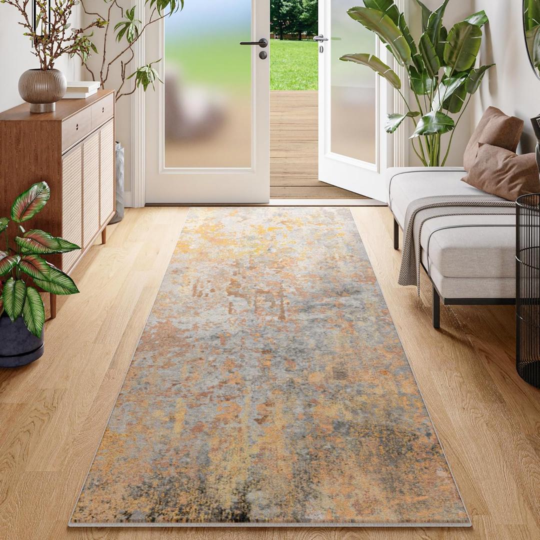 Beige Gold Rug Runners for Hallways Kitchen Non Slip Washable 2x6 Entryway Runner Rugs with Rubber Backing 6ft Long Carpet Runner for Laundry Room Bedroom, Low Pile Stain & Fade Resistant
