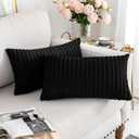 UGASA Corduroy Striped Soft Soild Decorative Throw Pillow Covers Set Cushion Cases Pillowcases for Sofa Bedroom, 2 Pcs, 12x20inch, Black