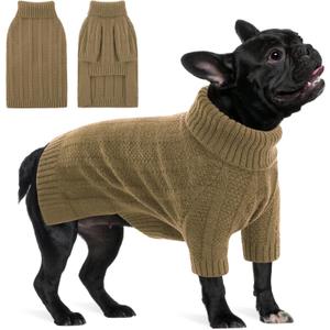 Queenmore Dog Sweaters for Medium Dogs Girls Boys, Soft Dog Sweater Christmas, Turtleneck Pullover Pet Sweaters Knitwear Outfit for Holiday, Knitted Soft Thick Warm Sweater for Bulldog, Dachshund (Camel, M)