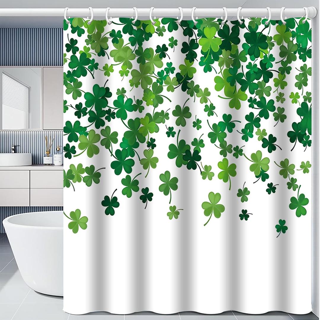 St Patricks Day Shower Curtain 72"x72" Happy Saint Patricks Day Irish Bath Curtains Lucky Shamrock Pattern Home Bathroom Decorations Green Shower Curtains with 12 Hooks