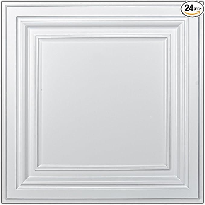 Art3d PVC Ceiling Tiles, 3D Plastic Sheet in White, 2 x 2 ft, 24-Pack | Lightweight, Waterproof, No Sag and Breakage, Compatible with Grid System, Perfect for Basement, Kitchen