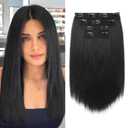 Hair Extensions, 14" Short Clip in Hair Extensions 4PCS Straight Natural Soft Synthetic Hairpiece for Women - Black