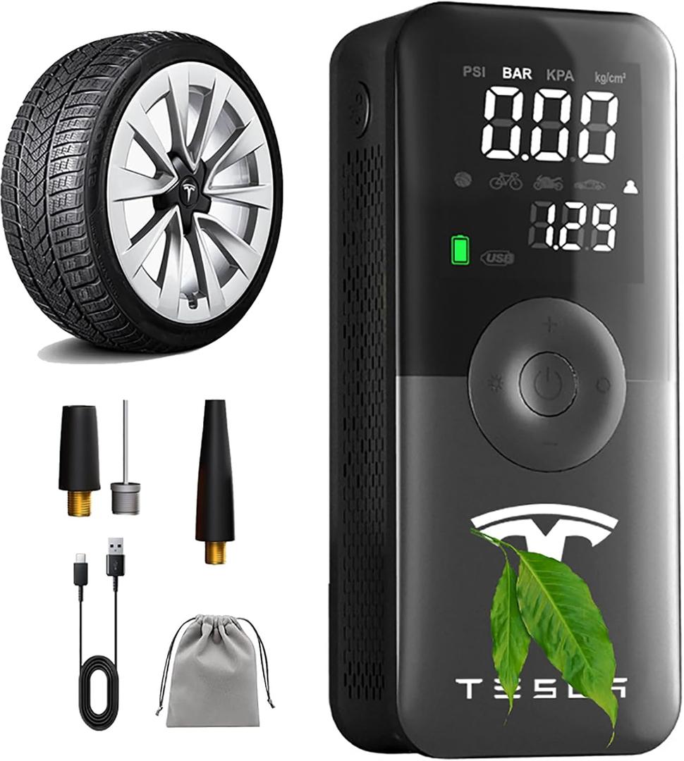 Custom for Tesla Tire Inflator Portable, 150 PSI 4X Faster Cordless Digital Air Compressor with Auto Shutoff, Dual Pressure Gauge & LED Light for Tesla Model 3 Y S X Accessories