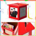 Menkxi 2026 Wooden Graduation Card Box Holder for Party with Picture Frame Graduation Cap Shaped Gift Card Box Decorations with Tassel for Grad College Party Favors(Red)