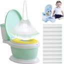 100 Pack Potty Chair Liners Disposable,Drawstring Training Toilet Seat Liner Bags Cleaning Bag for Kids Toddlers Outdoors Travel (Green)
