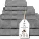 Premium Staple Cotton Bathroom Towel Set - Gray 600 GSM 6-Piece Luxury Bath Towel Set 1 Stripe - 2 Bath Towels, 2 Hand Towels & 2 Washclothes Set - High Absorbent & Quick Dry for Gym, Spa, Hotel, Gray 