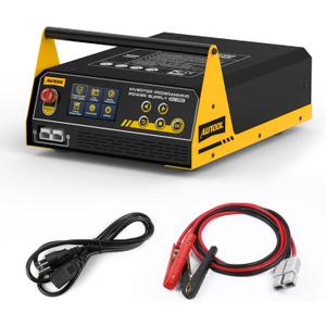 AUTOOL Flash Reprogramming Power Supply, Car Battery Charger with Battery Maintainer Jump Starter Mode, Adjustable Charging Current Voltage, for Lithium & Lead-Acid Battery, with Touchscreens, Model: EM 385