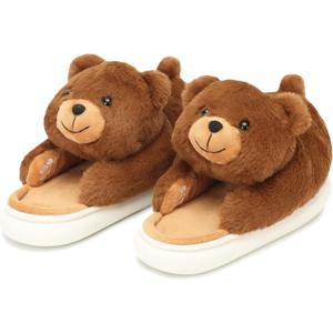 Women's Men's Valentines Slippers Cute Bear Slippers,Fuzzy Animal Indoor House Shoes,Gifts for Valentines Day Birthday,Pillow Cloud Warm Fluffy Slipper with Thick Soled (Brown)
