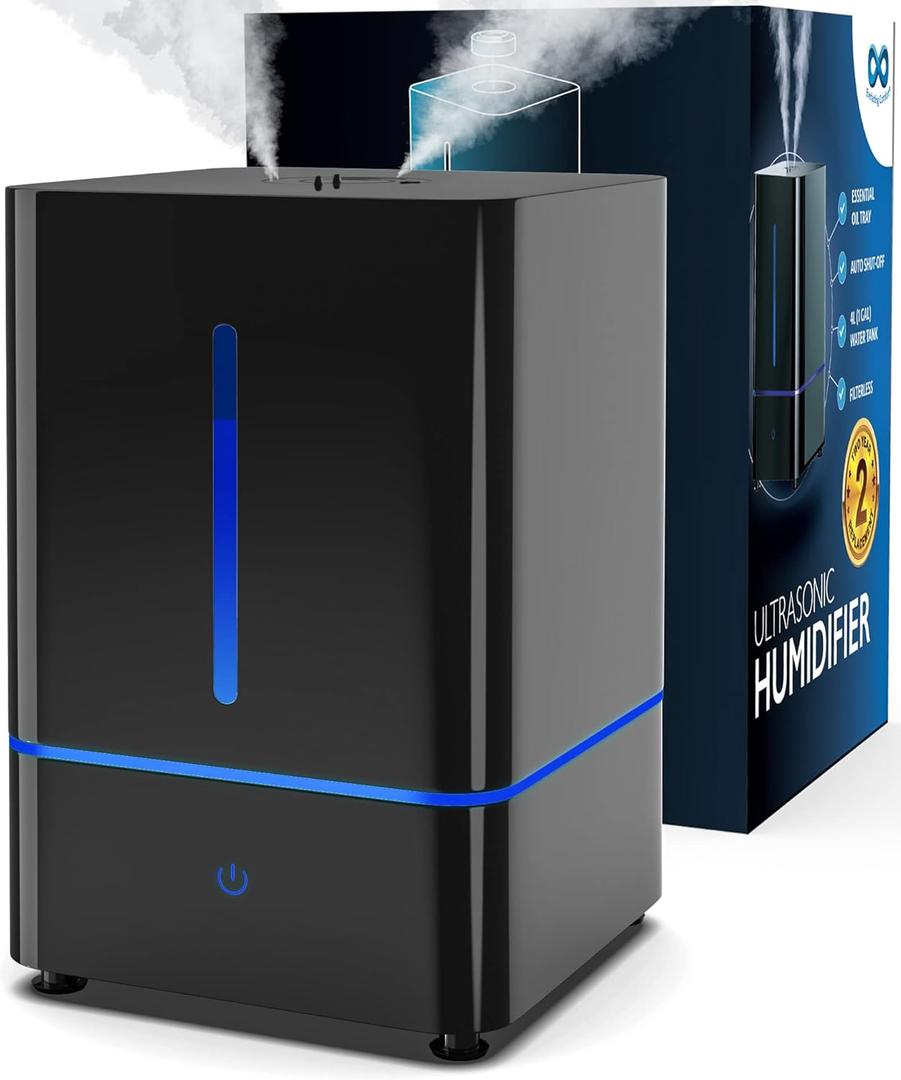 Everlasting Comfort Humidifiers for Bedroom (4L)  Quiet Cool Mist Small Humidifier for Large Room with Oil Diffuser, 40-Hour Runtime, Easy to Clean, Auto Shut-Off, Ideal for Baby Nursery & Plants (Black)