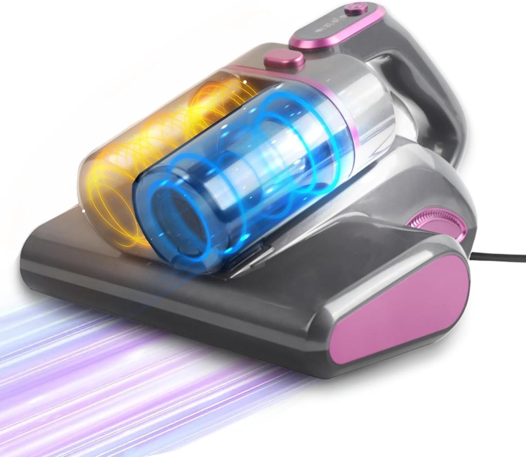 Mattress Bed Vacuum Cleaner 16Kpa Strong Suction, 20ft Corded Couch Cleaner with 253.7nm UV-C Light,Ultrasonic, Deep Cleaning Handheld Vacuum for Dust, Pets Hair (Grey, 600W)