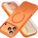 Magnetic for iPhone 17 Pro Max Case with Screen Protector & Wrist Strap, Fit for MagSafe,Military-Grade Protective Drop, Shockproof Matte Translucent Slim Cute for iPhone 17 ProMax Case, Glossy Orange