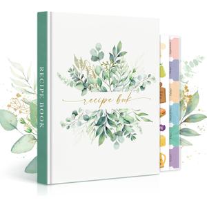 Lanpn Blank Recipe Book Cookbook to Write in Your Own Recipes, A5 Leather Cover Waterproof Empty Cooking Journal for 70 Recipes, Recipe Notebook with Stickers to Organize Your Family Recipes (Medium (5.9 x 8.7 inch))