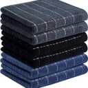 Homaxy 100% Cotton Terry Kitchen Towels(Navy+Grey+Black, 13 x 28 inches), Checkered Designed, Soft and Super Absorbent Dish Towels, 6 Pack