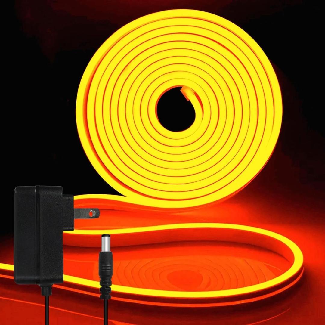 iNextStation Orange Led Strip Lights, 16.4Ft/5m Neon Led Light Strip with Power Adapter, 12V Waterproof Silicone Flex LED Neon Rope Lights for Bedroom Wall Festival Party Sign DIY Decor