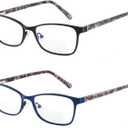 Bifocal Reading Glasses Women Blue Light Blocking With Clear Top Computer Reader Wide Metal Frame Stylish Designer Eyeglasses