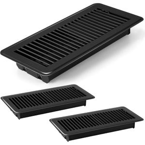Retisee 2 Pcs 4" x 12" Floor Register Vent Covers Heavy Duty Steel Walkable Floor Vents with Adjustable Airflow Curved Safe Edges and Rust Proof Finish for Homefloor Sidewall (Black)