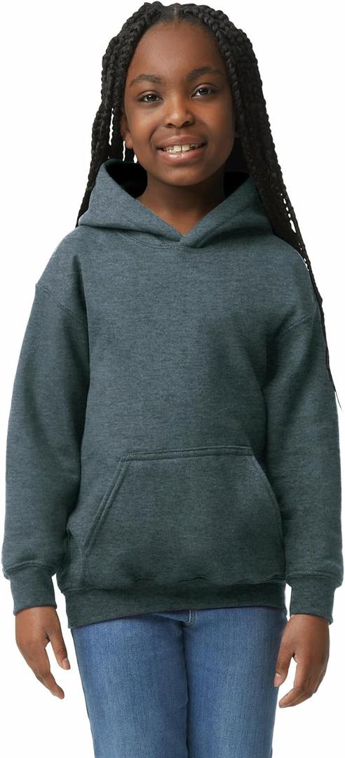 Gildan Youth Hoodie Sweatshirt, Style G18500B (Medium, Dark Heather)