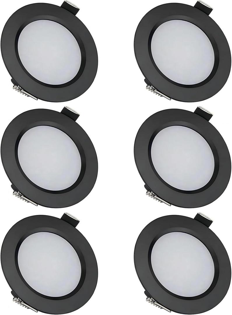 Spring-Type 12 Volt Recessed Lights for RV Boat Trailer Camper-Warm Light 2800K 3W 270 Lumens, Low Voltage Downlights Dimmable, Pack of 6