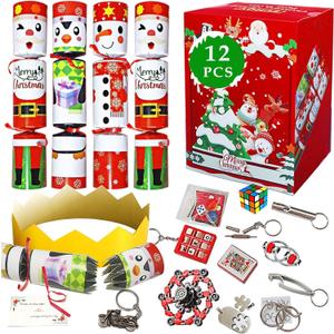 12Pack 10" Christmas Non-Snap Party Favors - Snowman, Santa Claus, Penguin With Crown Hat, Jake and Xmas Gift For Christmas Parties Dinners Holidays (White, Red, Green)