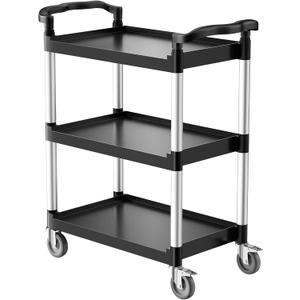 VEVOR Utility Cart, 300 lbs Load Capacity, 3-Tier Utility Plastic Cart with 360 Swivel Wheels (2 with Brakes), 24.4 x 16.1-inch Food Service Cart for Warehouse, Office, Home, Restaurant, Kitchen