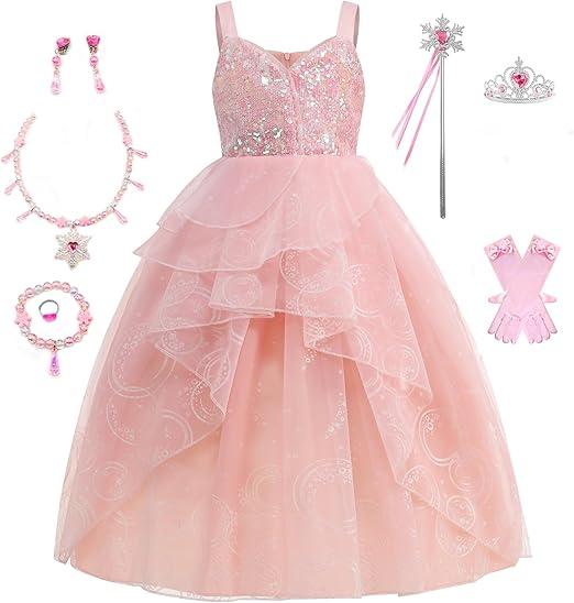 Foierp Girls Pink Princess Dress Costume Set with Tiara & Wand - Party Gown for Musical Theater Dress Up Foierp Girls Pink Princess Dress Costume Set with Tiara & Wand - Party Gown for Musical Theater Dress Up