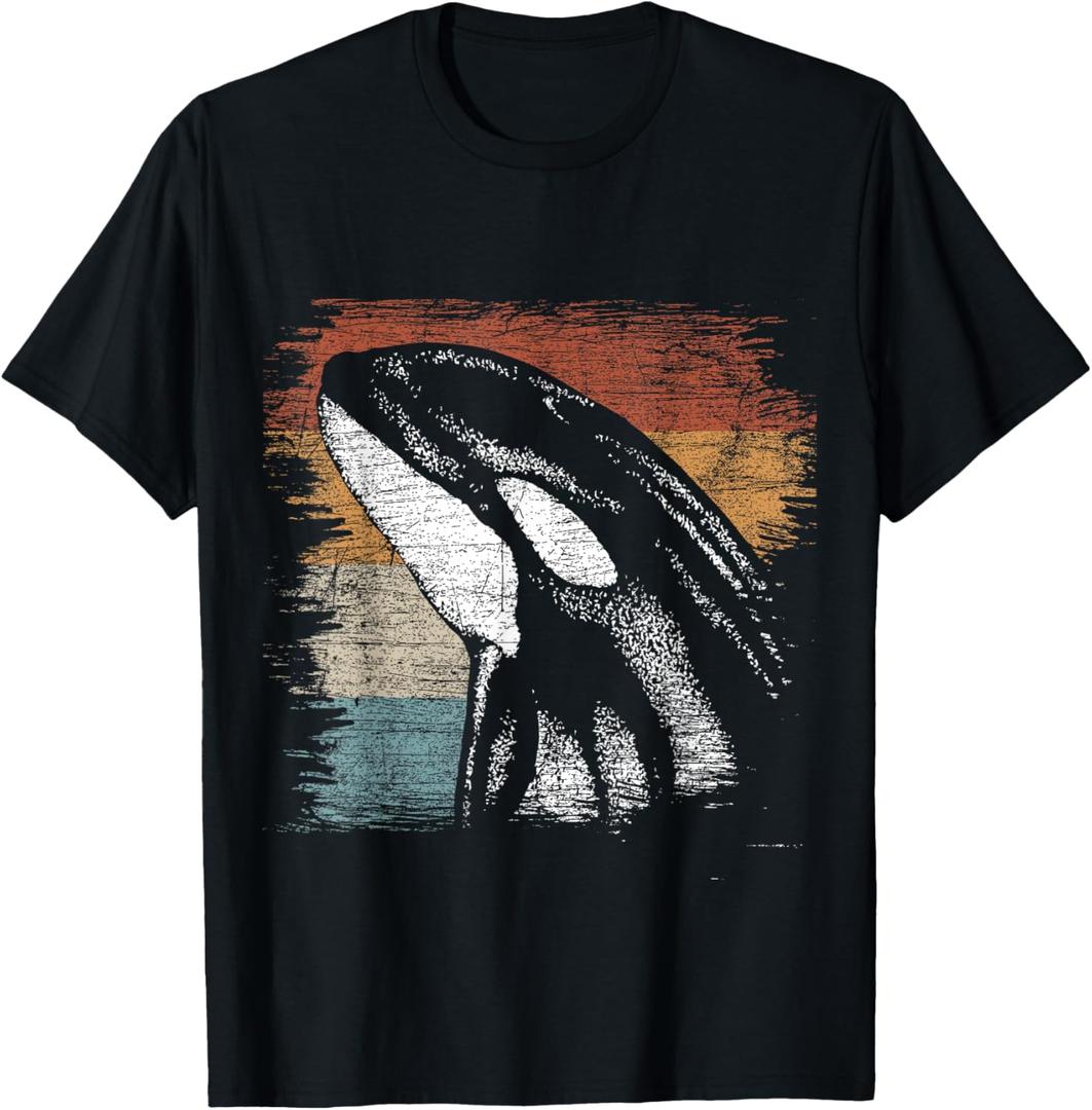 Retro Killer Whale T-Shirt (Small, Black)