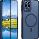 Magnetic for Samsung Galaxy A12 Phone Case with Screen Protector, Translucent Matte Military-Grade Shockproof Protective Anti-Scratch Full Camera Protection Cover Case for Galaxy A12 (Blue)