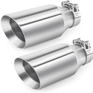 2PC Exhaust Tips 2.5 inch Inlet 4 inch Outlet 9" Long 304 Stainless Steel 2.5" to 4" Diesel Exhaust Tailpipe Tip Double Wall Slant Cut (Pack of 2