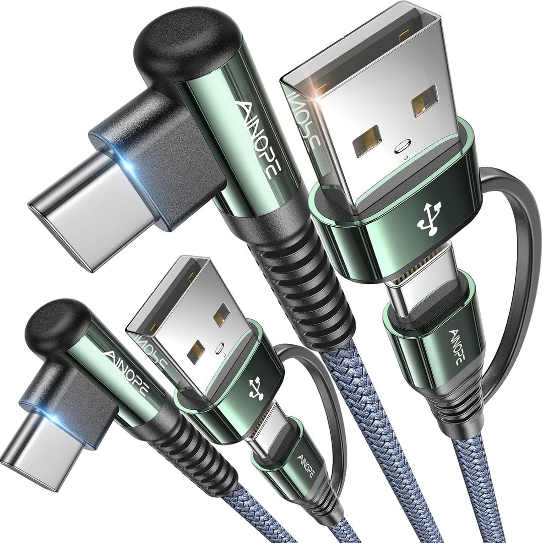 AINOPE Right Angle USB C Cable [2-, 6.6FT] with USB Adapter, 60W iPad Charging Cord 90 Degree USB C Cabel for iPad Air/Pro,Carplay Cable Type C Fast Charging Gifts for iPhone 17/16/15 Pro Max, Gray