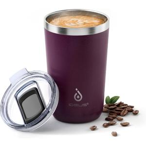 Ideus 20 oz Tumbler, Travel Coffee Mug with Splash Proof Sliding Lid, Double Wall Stainless Steel Vacuum Insulated Coffee Mug for Home and Office, Keep Beverages Hot or Cold, Red Violet
