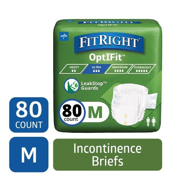 FitRight Adult Incontinence Briefs, Diapers with Tabs, Ultra Absorbent, Medium, 32in to 44in, 80 Count