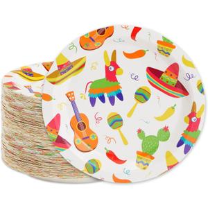 BLUE PANDA 80-Pack Mexican Fiesta Design Paper Plates for Cinco de Mayo Party Decorations (9 in)