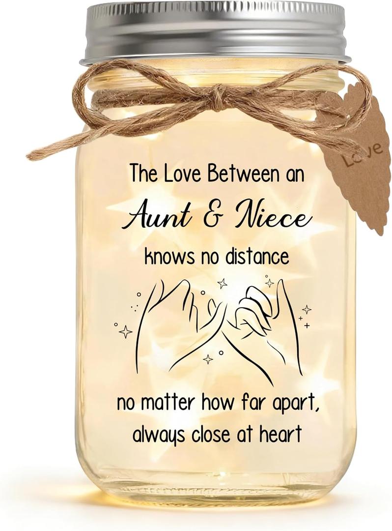 Aunt Gifts from Niece, Aunt and Niece Mason Jar Night Light | Christmas Mother's Day Birthday Gifts for Best Aunt