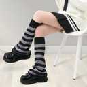 Olreco Leg Warmers Kawaii Leg Warmers Y2K Harajuku Legs Warmer for Girls Women Gyaru Cutecore Lolita Accessories Gothic Socks (One Size, B Black & Gray Stripes Flared)