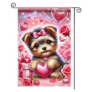 3 x Nuxovilar Valentines Puppy Heart Garden Flag 12x18 Polyester