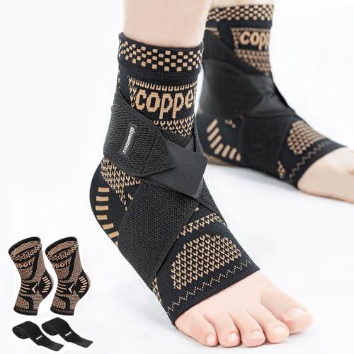INDEEMAX Ankle Brace for Sprained Ankle Compression Sleeve,  Copper Infused Ankle Support Brace for Women & Men, Plantar Fasciitis Relief Achilles Tendonitis, Sports Running, Copper Black, L, 1 pcs