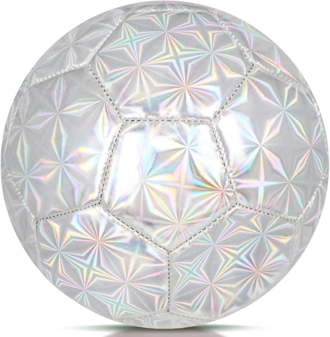 Size 4 Soccer Ball Glitter Pink - Kids Aged 4-6 6-8 8-12 Outdoors Sports Training Ball Recreation Playing Ball Teens Girls Children Youth Back to School Birthday (Silver)