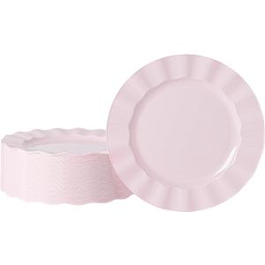 72 Pack Pink Plastic Plates, 10" Disposable Wave Dinner Plates Elegant Heavy Duty Serving Dishes for Party, Wedding, Thanksgiving, Christmas