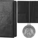 Christmas Car Registration and Insurance Card Holder Christmas Gift for Driver Include 1pcs Saint Christopher Medal, 1pcs Leather Vehicle Insurance Wallet Interior Car Accessories License