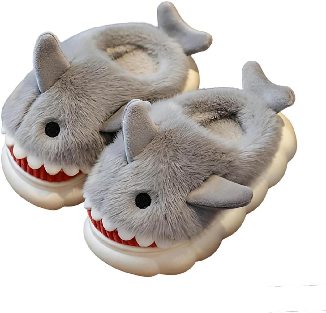 Kids Shark Slippers for Toddlers Boys Girls,Fuzzy Warm Winter Indoor Slippers with Non-Slip Sole,Christmas & New Year Gift for Little Shark Lovers. (Gray)