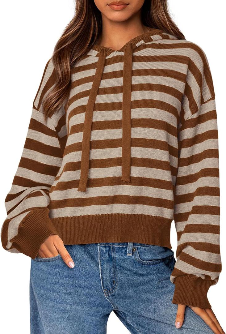 PRETTYGARDEN Hoodies for Women Fall Fashion 2026 Striped Pullover Sweaters Casual Long Sleeve Tops Winter Clothing (Striped Apricot Coffee,Small) 