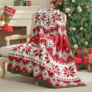 Amlie Home Christmas Knit Throw for Couch, Reversible Soft Cozy Chenille Blanket for Home Decor Gift for Family, 50" x 60", Christmas Fair Isle
