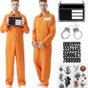 MGparty Prisoner Jumpsuit Men Halloween Costume Orange Inmate Jail Uniform for Adults Halloween Cosplay Outfit for Men (Medium)