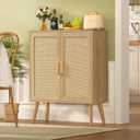 Iwell Storage Cabinet with 2 Shelves, Rattan Cabinet with 2 Doors, Sideboard Buffet Cabinets with Storage for Living Room, Dining Room, Entryway, Natural