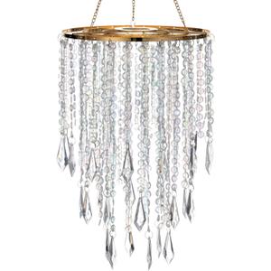 Acrylic Chandelier Ceiling Light Shade Beaded Hanging Pendant Lampshade with Gold Frame for Bedroom for Wedding Party H12.9" X W8.7" 3 Tiers