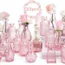 BEAHOT 22 Pack Pink Flower Vase in Bulk,Mini Vintage Glass Bud Vases for Centerpieces,Wedding Decor,Party & Home Decaration,Mother's Day (Pink)