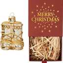 WDS WONDROUS Christmas Ornament Decorations for Home  Gold Snow Boots Shaped Glass, Xmas Hanging Ornament Whimsical for Holiday Decor Gift Christmas Party Decoration (Set of 1, Gold and White)
