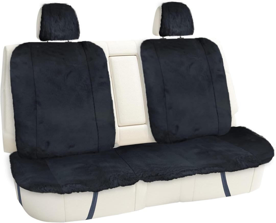 FH Group Doe16 Faux Rabbit Fur Car Seat Cushions, Universal Fit, Fluffy Car Seat Covers for Sedan, Truck, SUV, Van, Rear Set Black