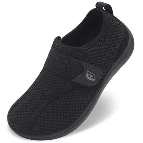 JOINFREE Diabetic Wide Walking Shoes for Women & Men with Adjustable Upper, Zero Drop Non Slip Casual Sneakers Comfortable for Swollen Feet, Edema, Arthritis & Elderly Black Size Women 8/Men 6