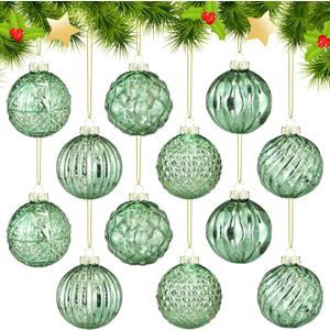 Jenaai 12 Pcs 2.36 Inch Mint Green Glass Christmas Ball Ornaments Vintage Christmas Tree Decorations Mercury Glass Hanging Ornaments for Holiday Xmas Trees Party Garland DIY Craft Supplies, 6 Style